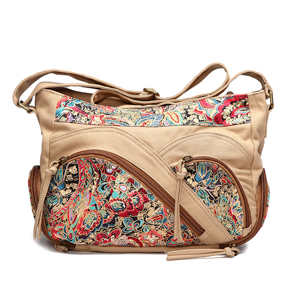 Canvas Tribal Flower Printing Multi Pockets Crossboby Bag Shoulderbags For Women