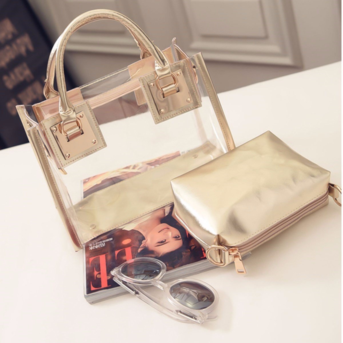 Transparent Gelly Crystal Bag Celeb Tote Sand Beach Bag Shoulder Handbag