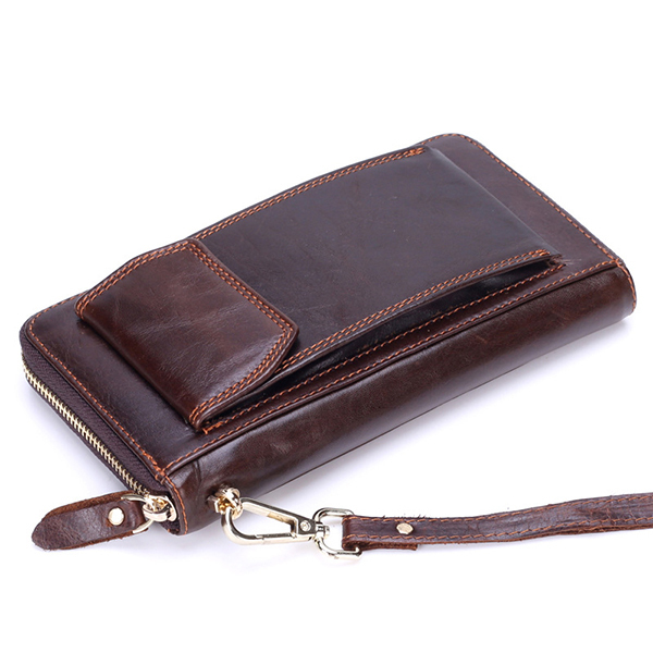 Men Genuine Leather Long Clutches Bag Phone Bag Business Wallet with 12 Card Slots