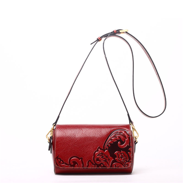 Genuine Leather National Style Flower Embossment Handbag Shoulder Bags Crossbody Bag For Women