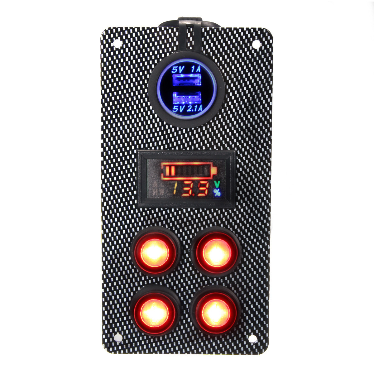 LED Boat Marine Car On-Off Rocker Switch Panel Dual USB Charger Voltmeter Gauge