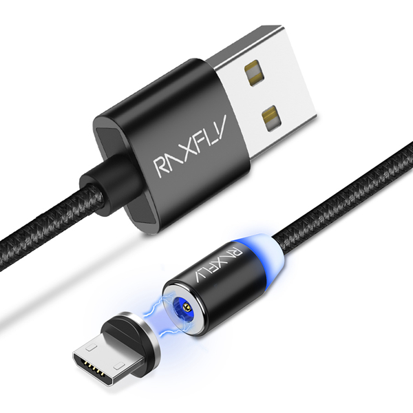 RAXFLY Micro USB LED Magnetic Braided Charging Cable 1m For Xiaomi Redmi 5 Plus Note 4X 5 S7