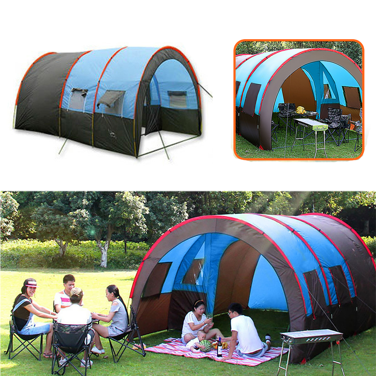 Xmund XD-ET4 Camping Tent 8-10 People Waterproof Double Layer Large Family Tent Canopy Sunshade