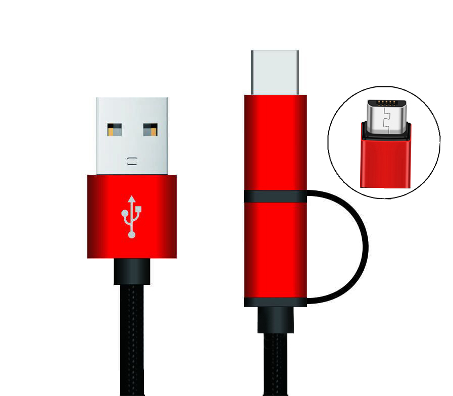 Bakeey 2 in 1 2A Fast Charging Type-C+Micro USB Nylon Braided Charging Data Phone Cable 1.2M