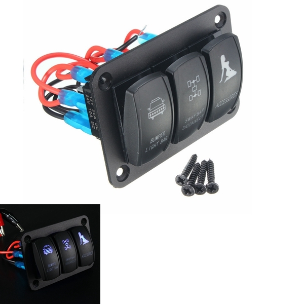 DC12V-24V 3Gang LED Aluminium Rocker Splashproof Switch Panel Marine/Boat