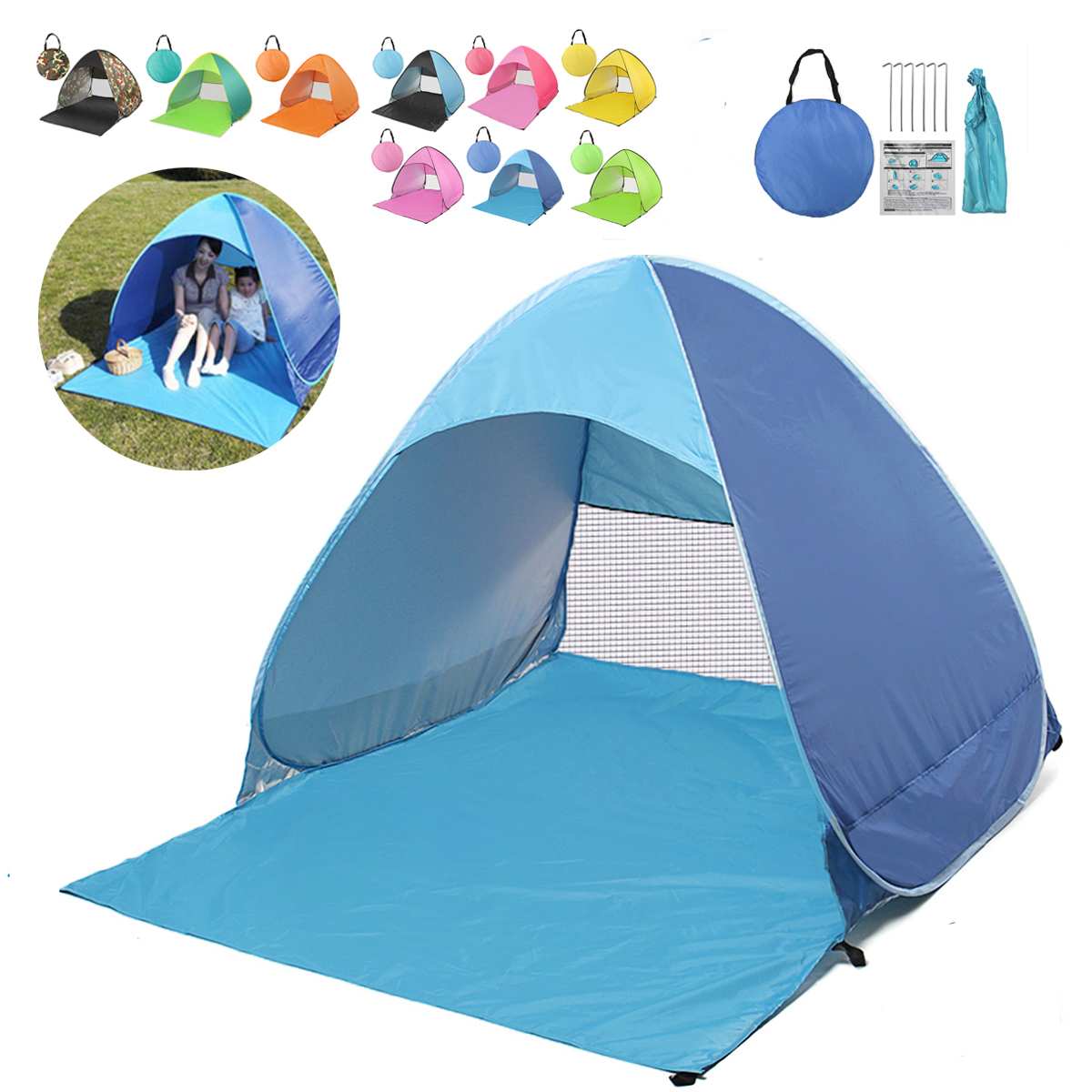 Portable Pop Up Folding Beach Sunshade Tent Automatic Quick Open UV Canopy Shelter