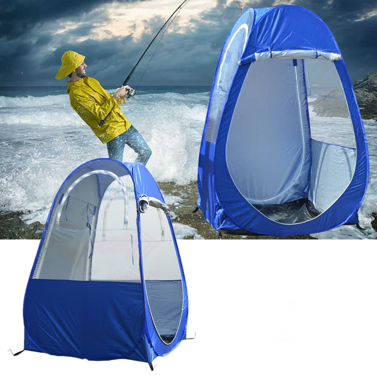 Outdoor Camping Pop-up Tent 2 Doors Portable Toilet Shower Room Beach Fishing Shelter