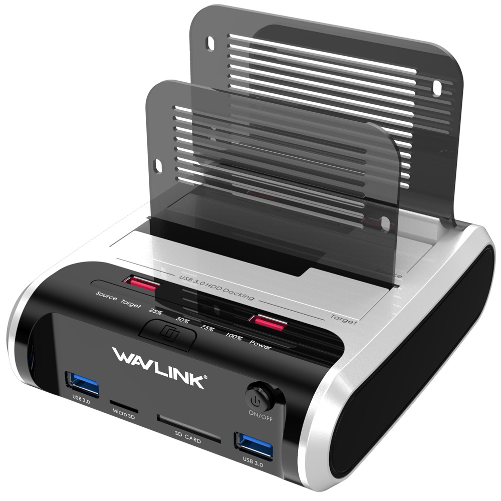 Wavlink USB3.0 to SATA Dual-Bay Hard Drive Enclosure Card Reader for 2.5/3.5″ HDD SSD Offline Clone