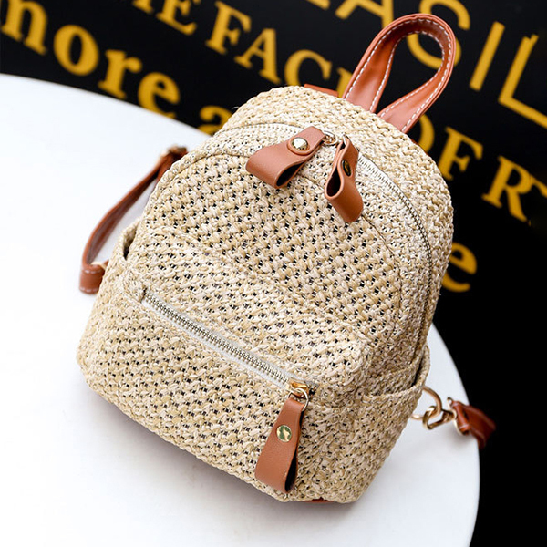 Women Straw Fashion Woven Backpack Travel bag Shoulder Bag