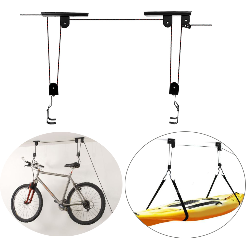 BIKIGHT Bike Bicycle Lift Ceiling Mounted Hoist Storage Garage Bike Hanger Save Space Roof Ceiling Pulley Rack Wall Mounted Bike Hook Bearing 20KG