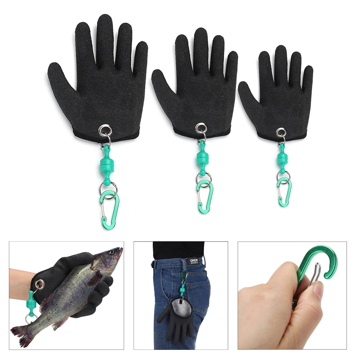 ZANLURE Fishing Free Left Hand Fishing Gloves Half Palm Anti-slip Handing Fish Safety Magnet Release & Keychain PE For Men Women