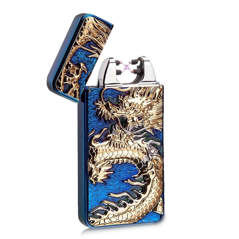 Dragon Emboss Double Pulsed Arc USB Rechargeable Lighter Creative Design Ignitor Starter BBQ Electric Lighter