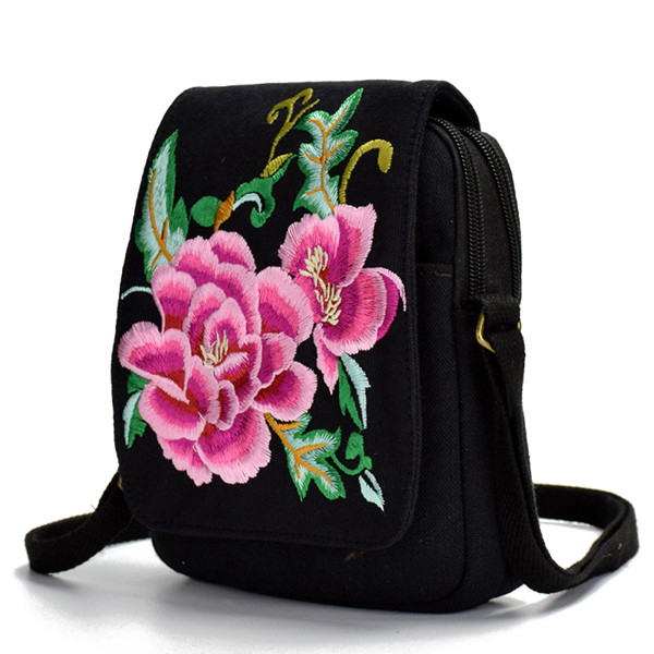 Women National Style Embroidery Canvas Phone Bag