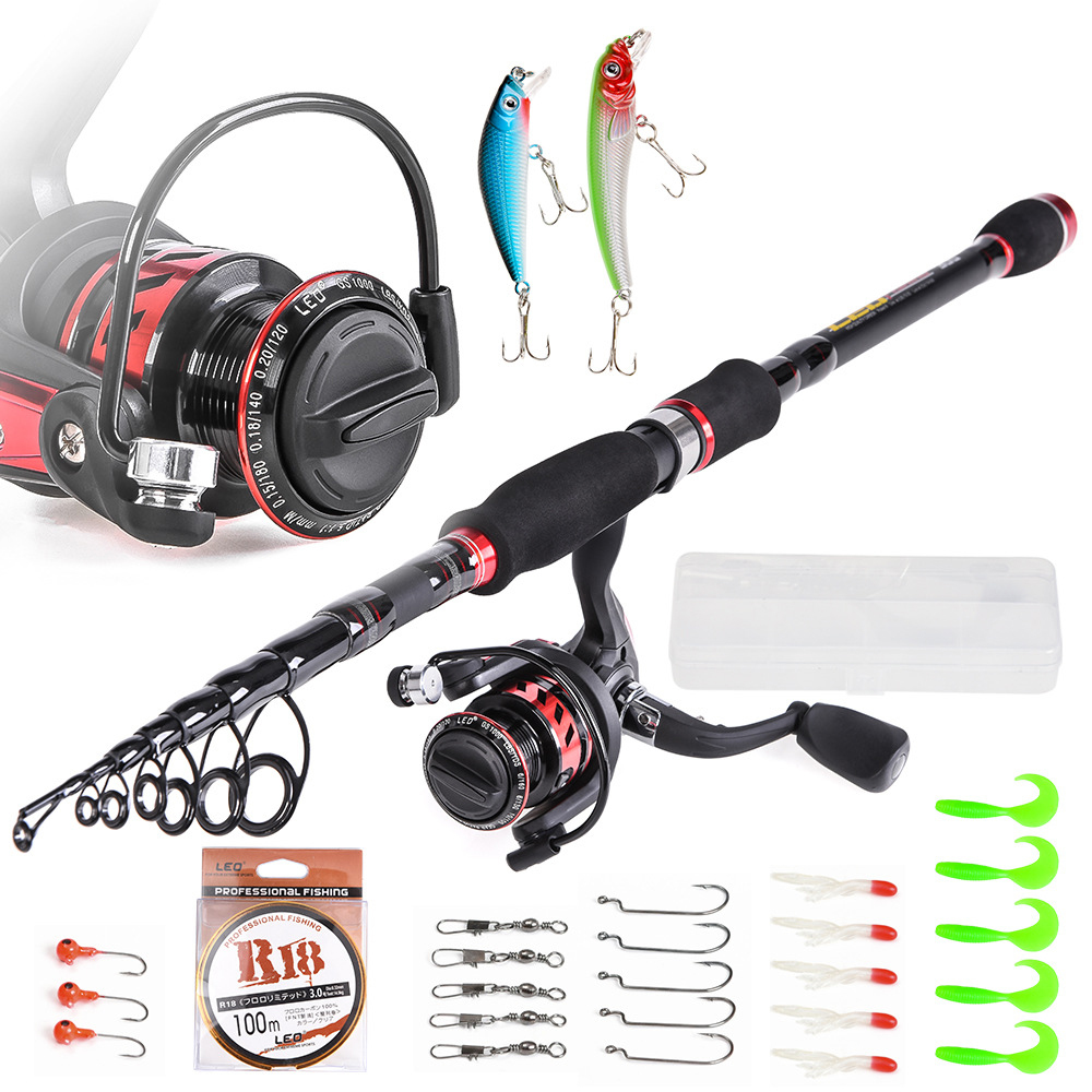 LEO T27772-4 Fishing Tool Carbon Casting Telescopic Fishing Rod Fishing Lure Fishing Reel Combos 4 Pieces