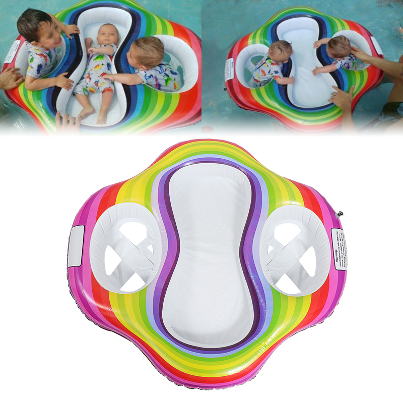 PVC Swimming Inflatable Twins Baby Double Swiming Floating Seat Air Mattress Ring Pool Toy