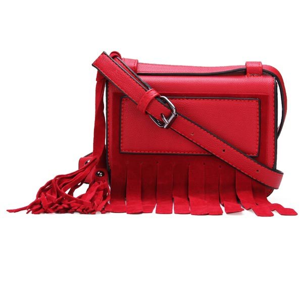 Fashion PU Leather Pure Color Tassel Crossbody Bag