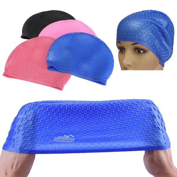 Waterproof Silicone Swimming Cap Protect Ear Long Hair Summer Adults