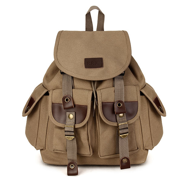 Vintage Men’s Backpack Canvas PU Hiking Couples Travel Military Satchel School Bag