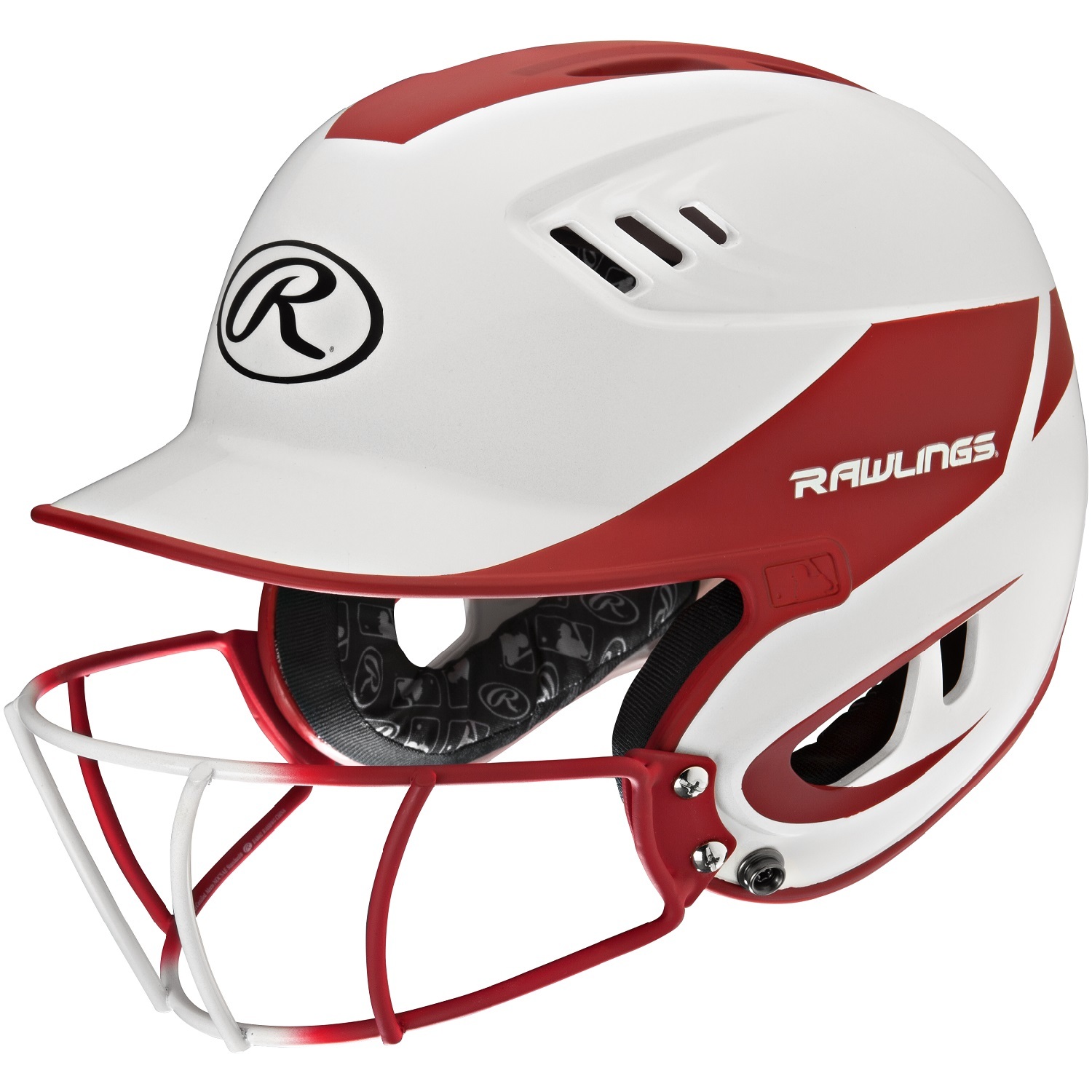 Rawlings Velo Junior 2-Tone Home Softball Helmet w/Mask-Red