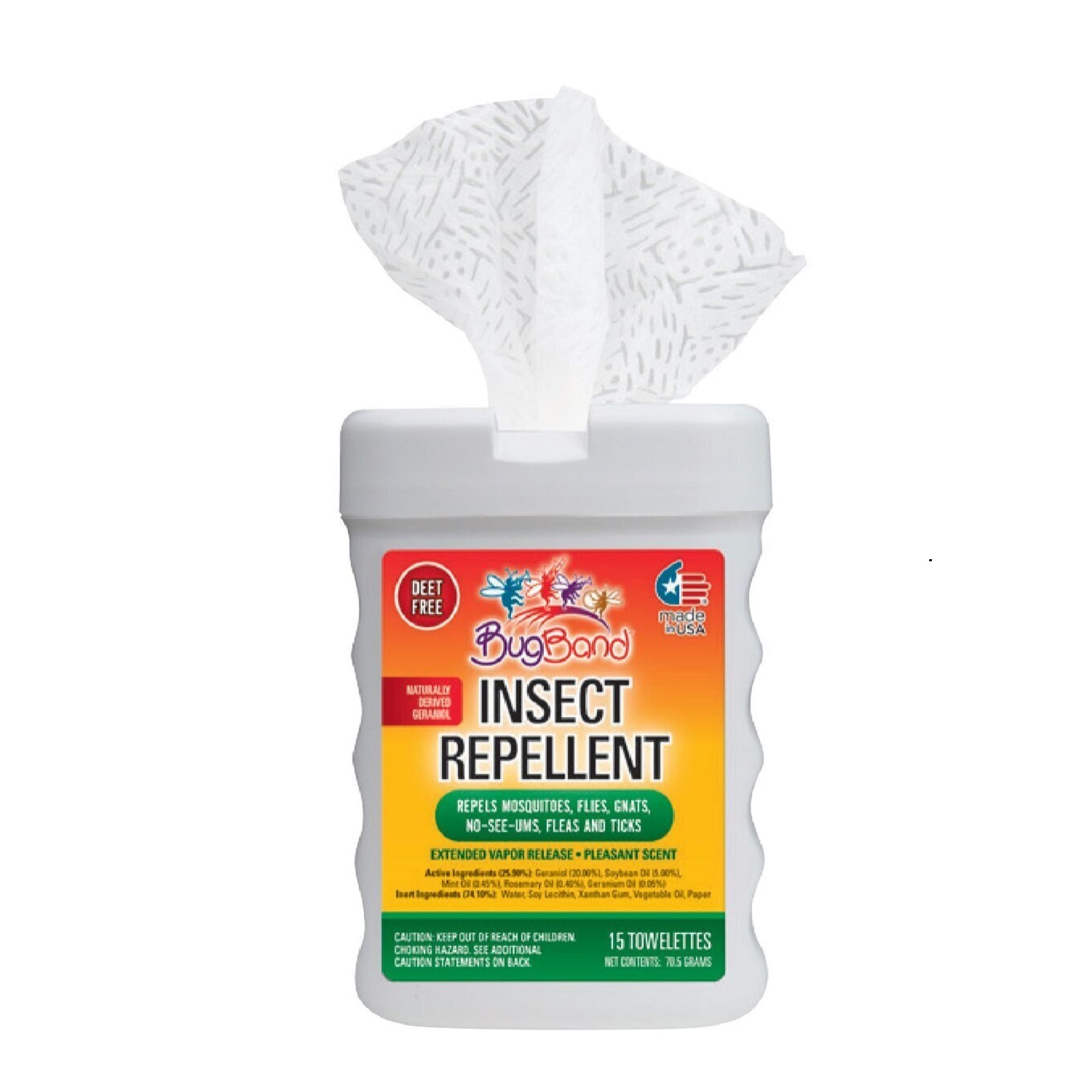 BugBand Insect Repellent Towelette 15-Count Tub (Case of 12)