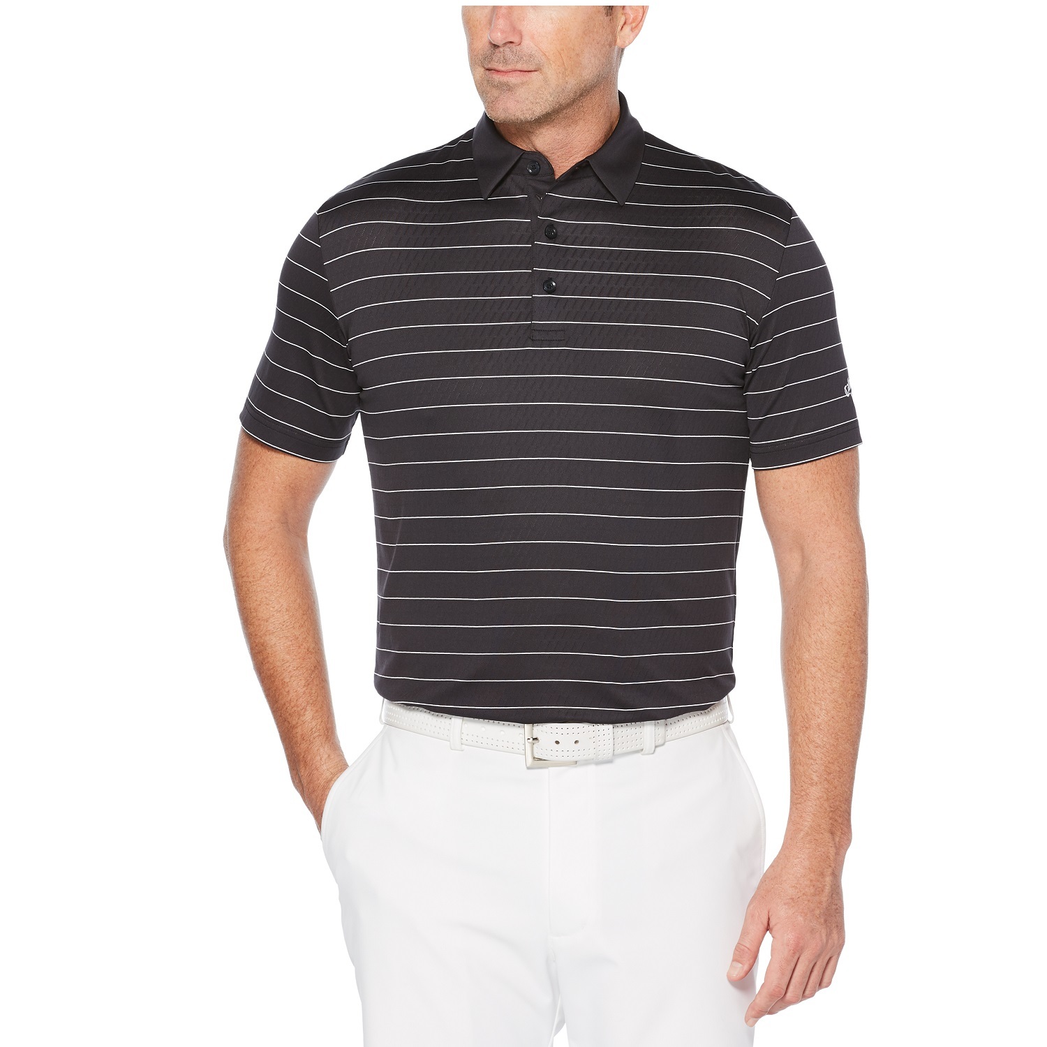 Callaway Ventilated Striped Polo Caviar/White Logo L