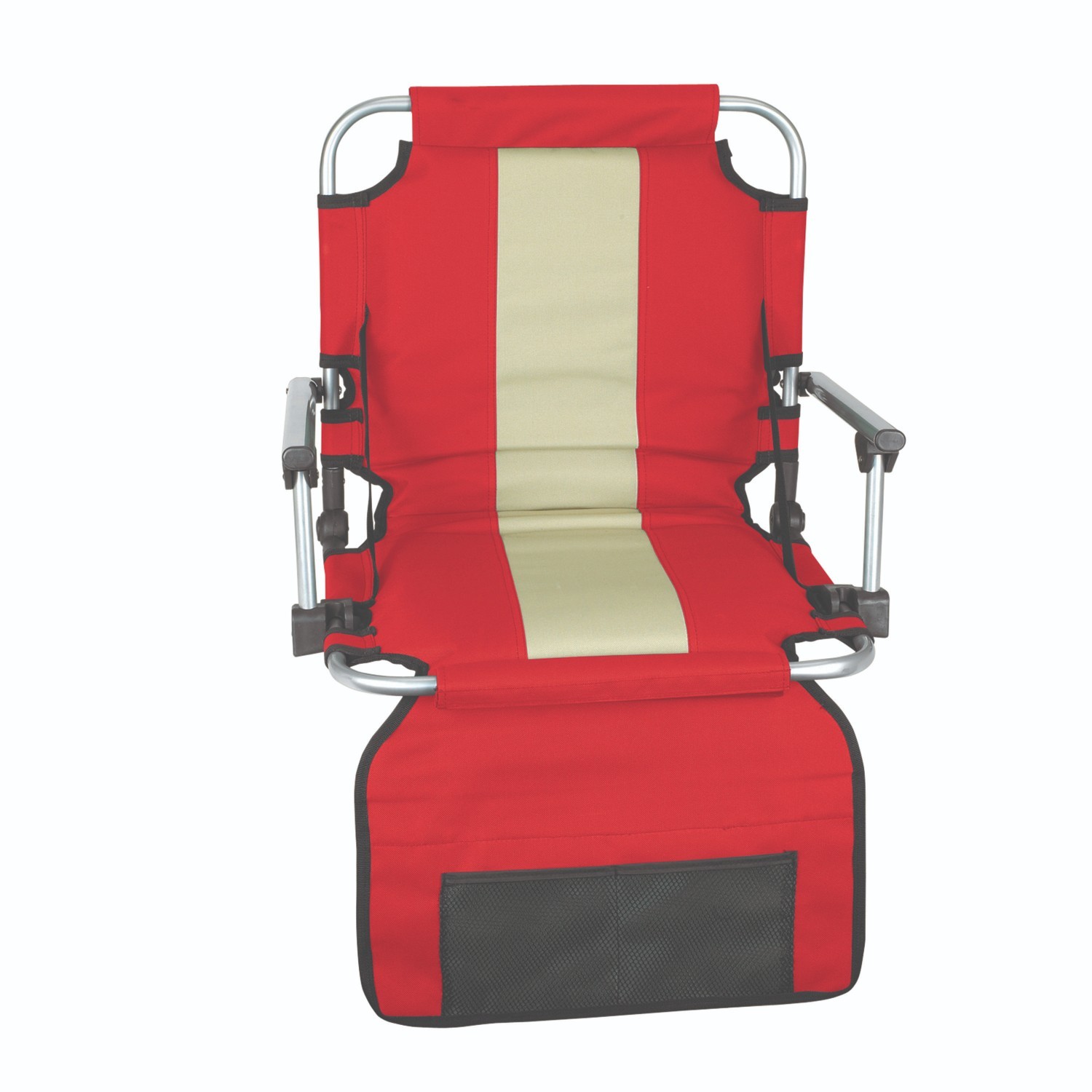 Stansport Stadium Seat With Arms – Red With Silver Stripe