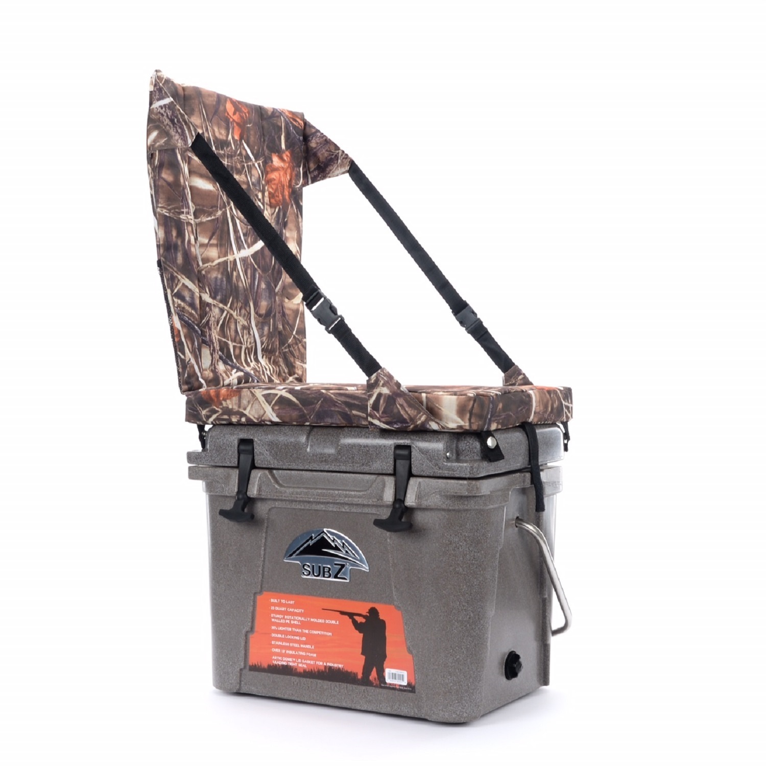 Nash 23 quart Sub Z Tan Cooler with Camo High Back Seat