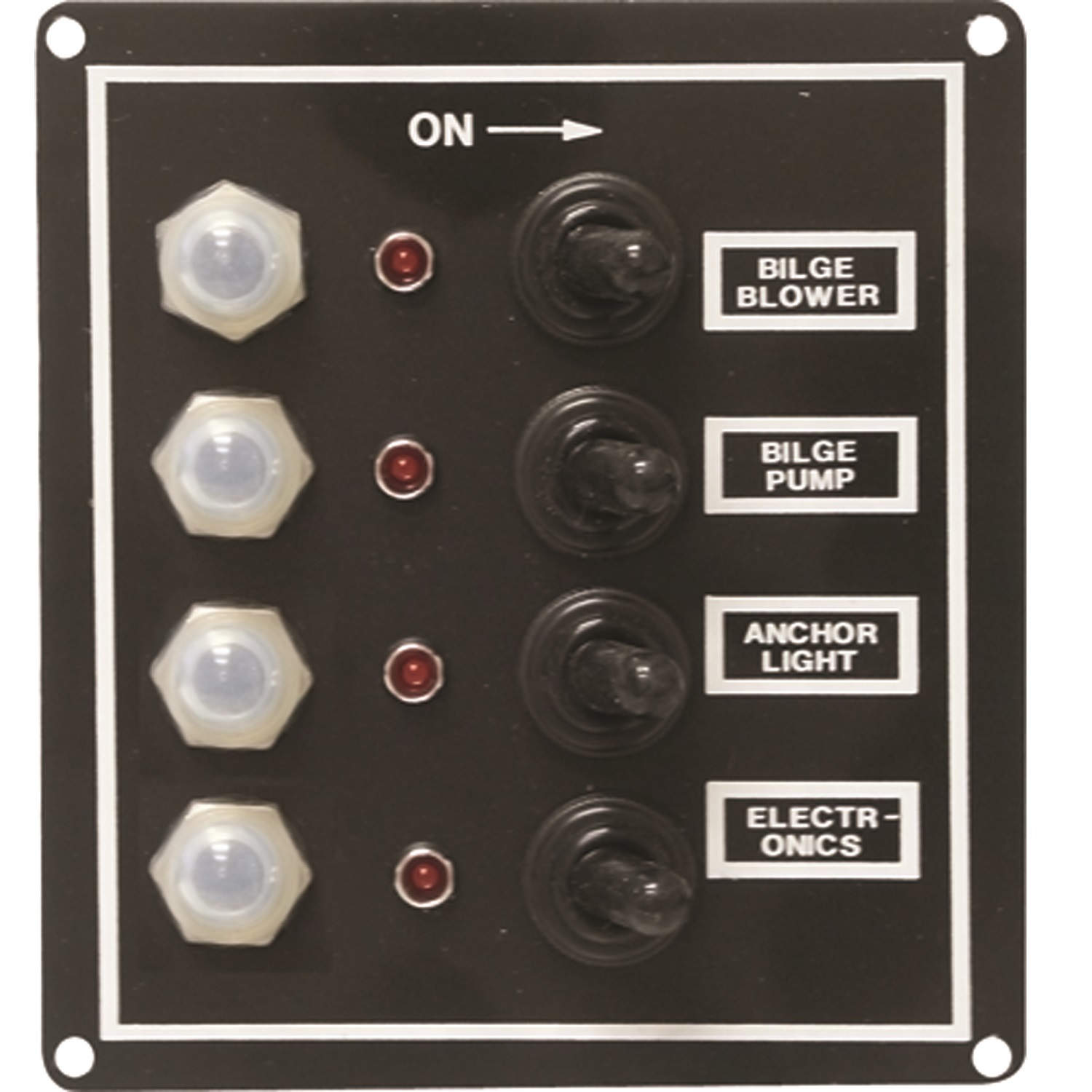 SeaSense 4 Gang LED Switch Panel-Breakers and Rubber Boots