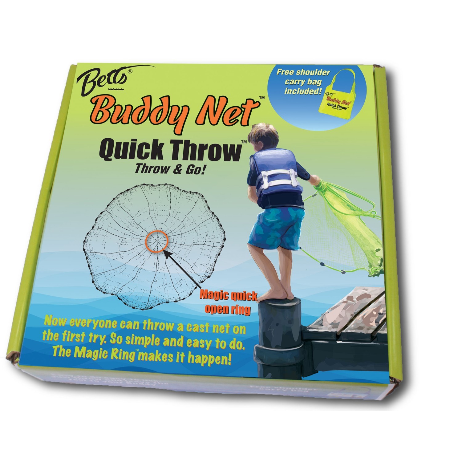 Betts Buddy Quick Throw Net 3.5′ 3/8″ mesh Chartreuse